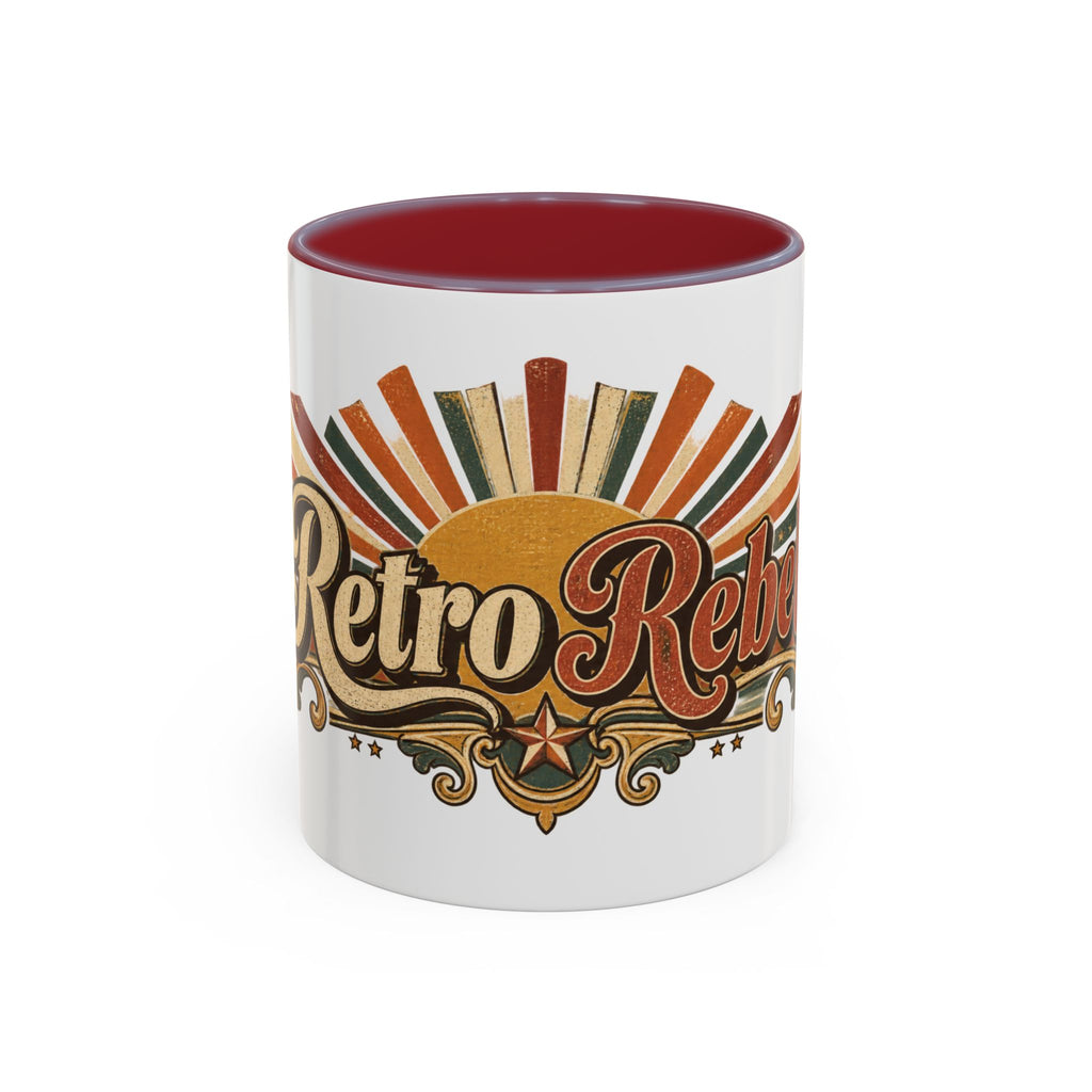 Retro Rebel accent coffee mug, 11oz, white with maroon interior and handle