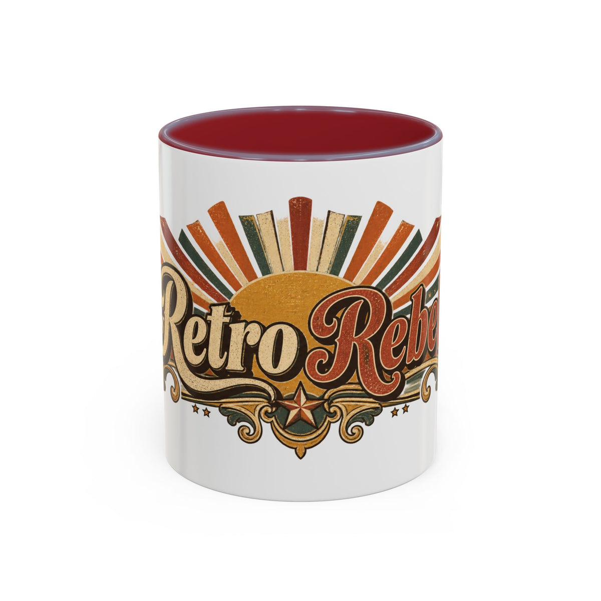 Retro Rebel accent coffee mug, 11oz, white with maroon interior and handle