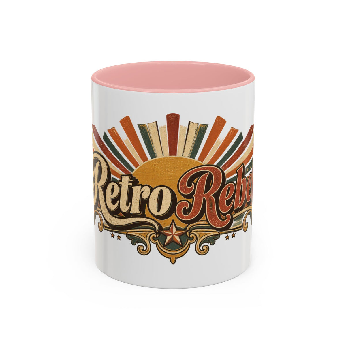 Retro Rebel accent coffee mug, 11oz, white with pink interior and handle