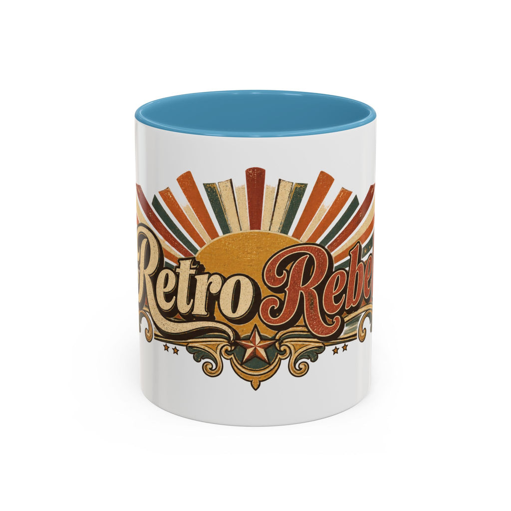 Retro Rebel accent coffee mug, 11oz, white with light blue interior and handle