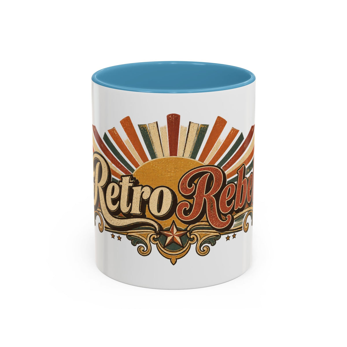 Retro Rebel accent coffee mug, 11oz, white with light blue interior and handle