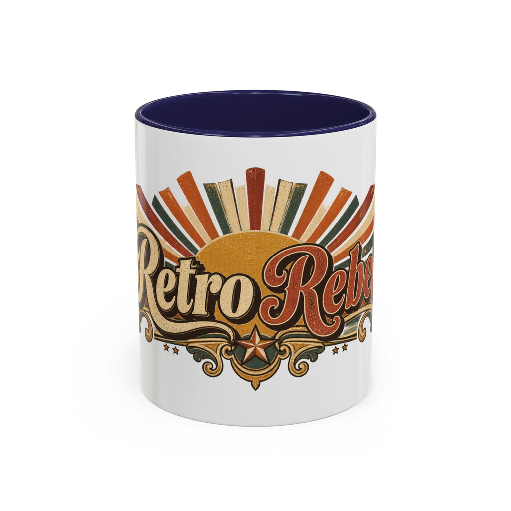 Retro Rebel accent coffee mug, 11oz, white with navy interior and handle