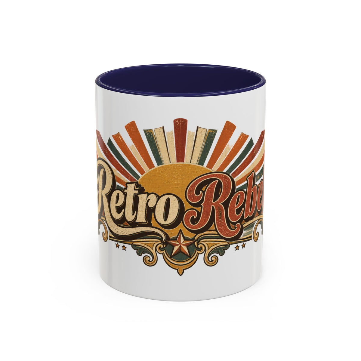 Retro Rebel accent coffee mug, 11oz, white with navy interior and handle