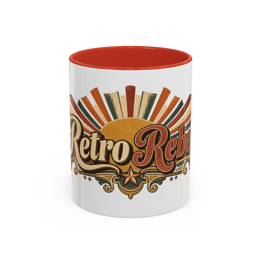 Retro Rebel accent coffee mug, 11oz, white with red interior and handle