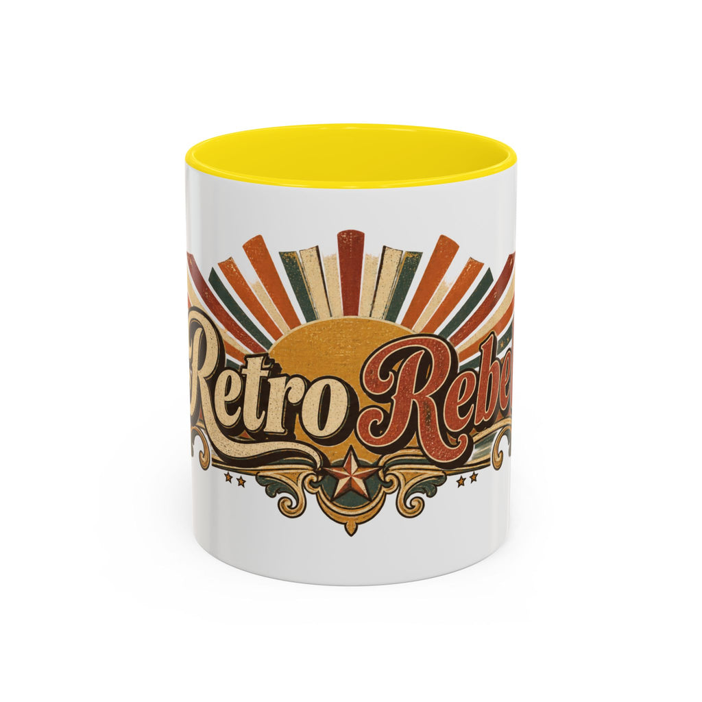 Retro Rebel accent coffee mug, 11oz, white with yellow interior and handle