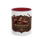 Sagittarius Bronze Zodiac accent coffee mug, 11oz, white with maroon interior and handle
