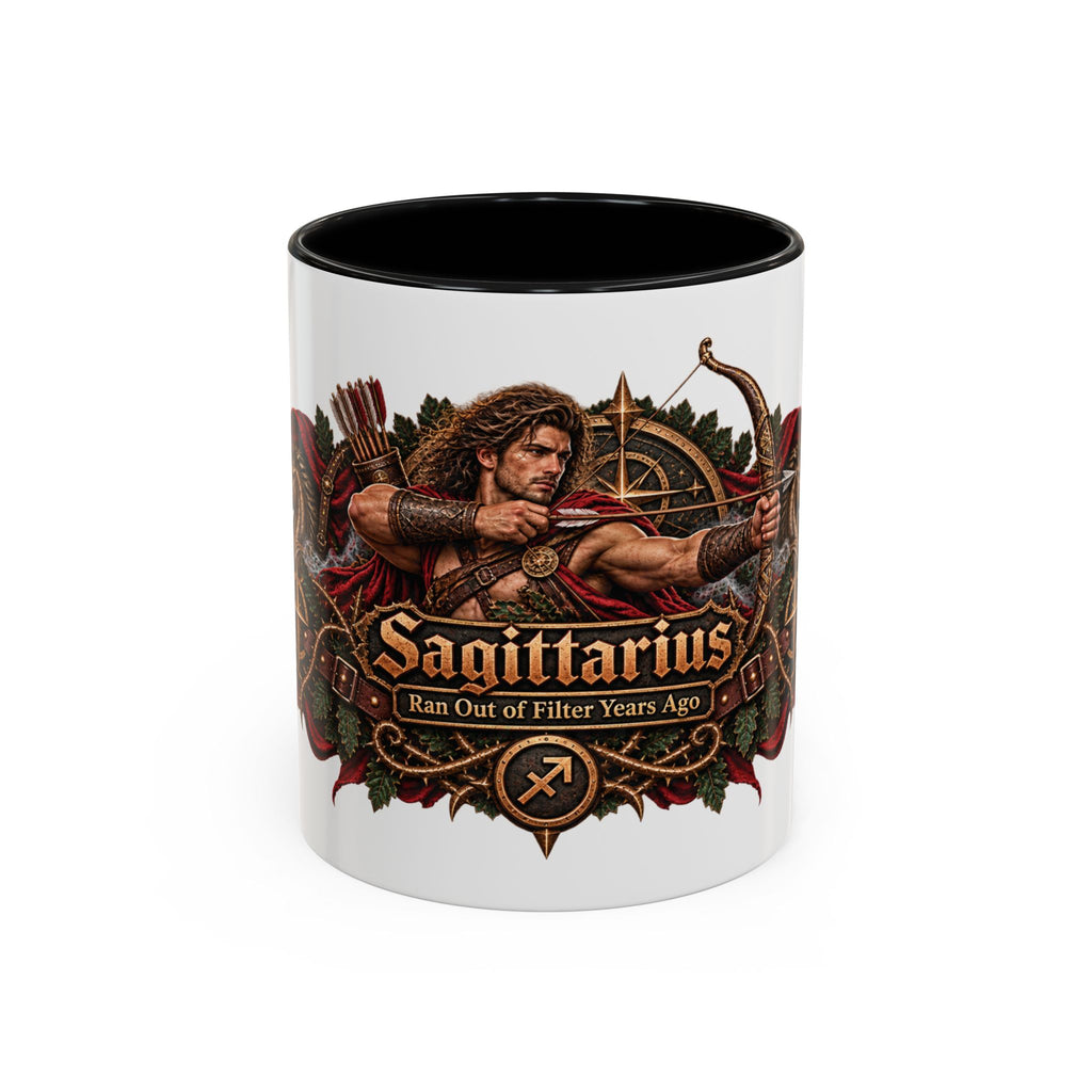 Sagittarius Bronze Zodiac accent coffee mug, 11oz, white with black interior and handle