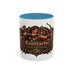 Sagittarius Bronze Zodiac accent coffee mug, 11oz, white with light blue interior and handle
