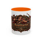 Sagittarius Bronze Zodiac accent coffee mug, 11oz, white with orange interior and handle
