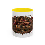 Sagittarius Bronze Zodiac accent coffee mug, 11oz, white with yellow interior and handle
