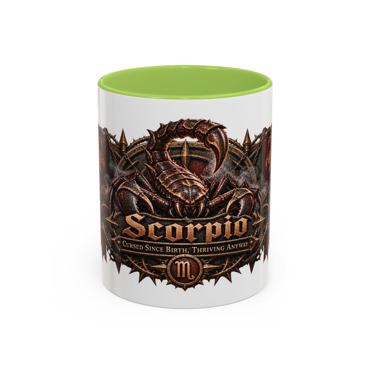 Scorpio Bronze Zodiac accent coffee mug, 11oz, white with light green interior and handle