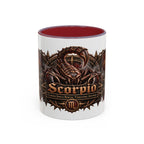 Scorpio Bronze Zodiac accent coffee mug, 11oz, white with maroon interior and handle