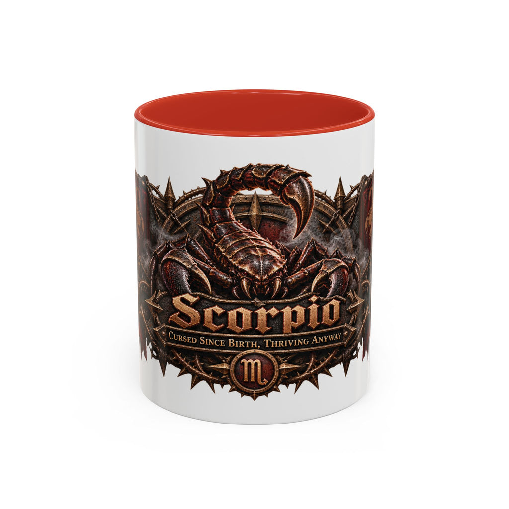 Scorpio Bronze Zodiac accent coffee mug, 11oz, white with red interior and handle