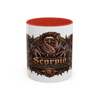 Scorpio Bronze Zodiac accent coffee mug, 11oz, white with red interior and handle
