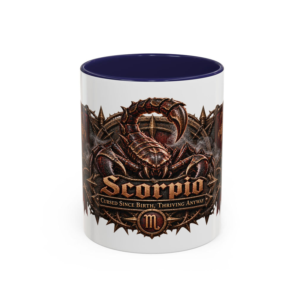 Scorpio Bronze Zodiac accent coffee mug, 11oz, white with navy interior and handle