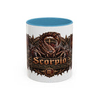 Scorpio Bronze Zodiac accent coffee mug, 11oz, white with light blue interior and handle
