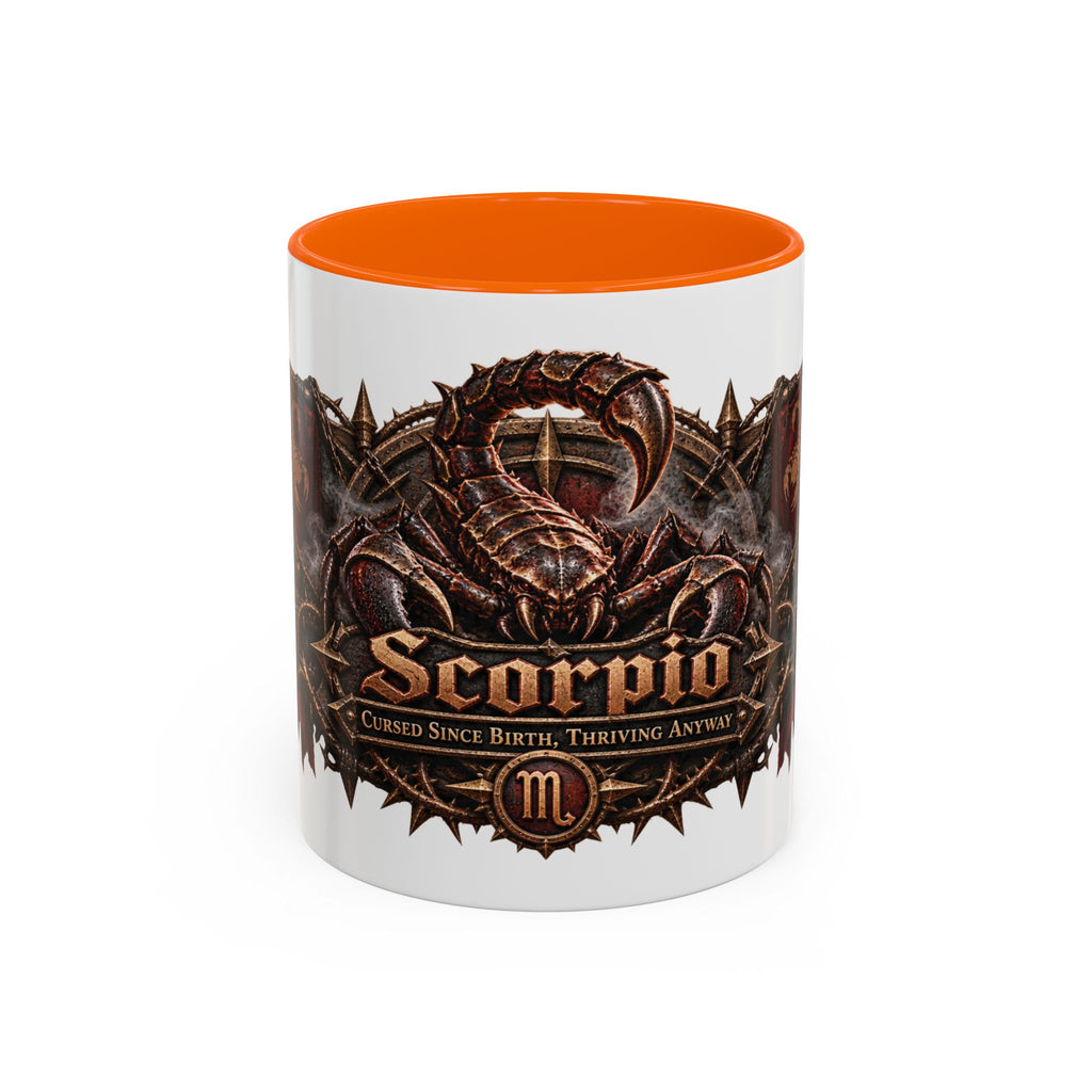 Scorpio Bronze Zodiac accent coffee mug, 11oz, white with orange interior and handle