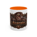 Scorpio Bronze Zodiac accent coffee mug, 11oz, white with orange interior and handle
