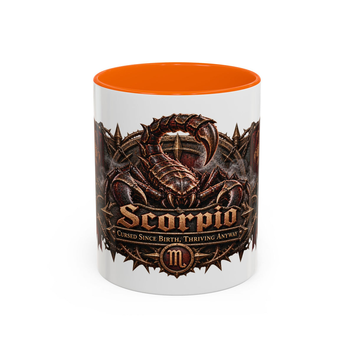 Scorpio Bronze Zodiac accent coffee mug, 11oz, white with orange interior and handle