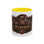 Scorpio Bronze Zodiac accent coffee mug, 11oz, white with yellow interior and handle