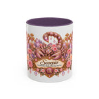 Scorpio Floral Zodiac accent coffee mug, 11oz, white with purple interior and handle