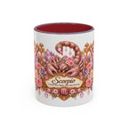 Scorpio Floral Zodiac accent coffee mug, 11oz, white with maroon interior and handle