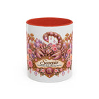 Scorpio Floral Zodiac accent coffee mug, 11oz, white with red interior and handle