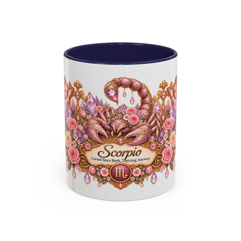 Scorpio Floral Zodiac accent coffee mug, 11oz, white with navy interior and handle