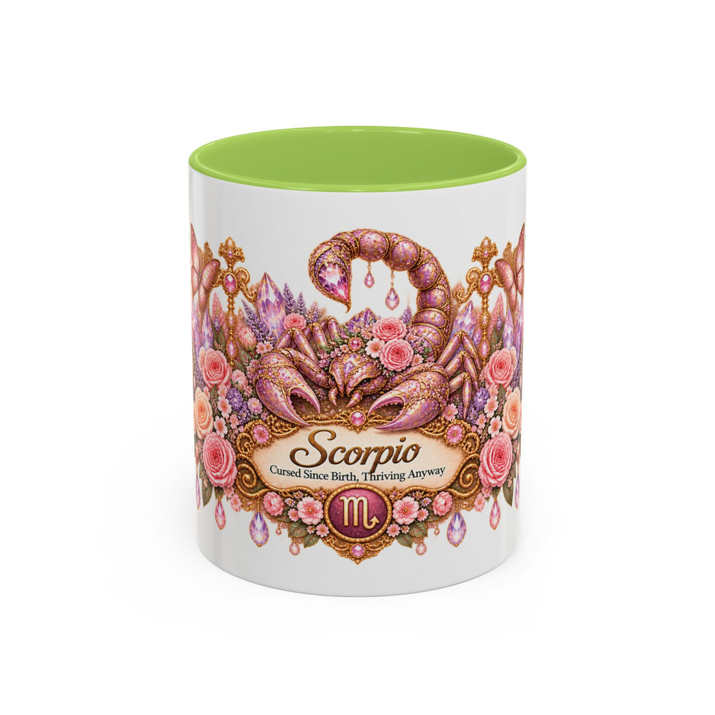 Scorpio Floral Zodiac accent coffee mug, 11oz, white with light green interior and handle
