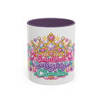 Small but Mighty Chaotic accent coffee mug, 11oz, white with purple interior and handle