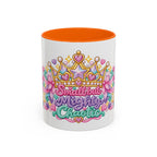 Small but Mighty Chaotic accent coffee mug, 11oz, white with orange interior and handle