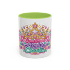 Small but Mighty Chaotic accent coffee mug, 11oz, white with light green interior and handle