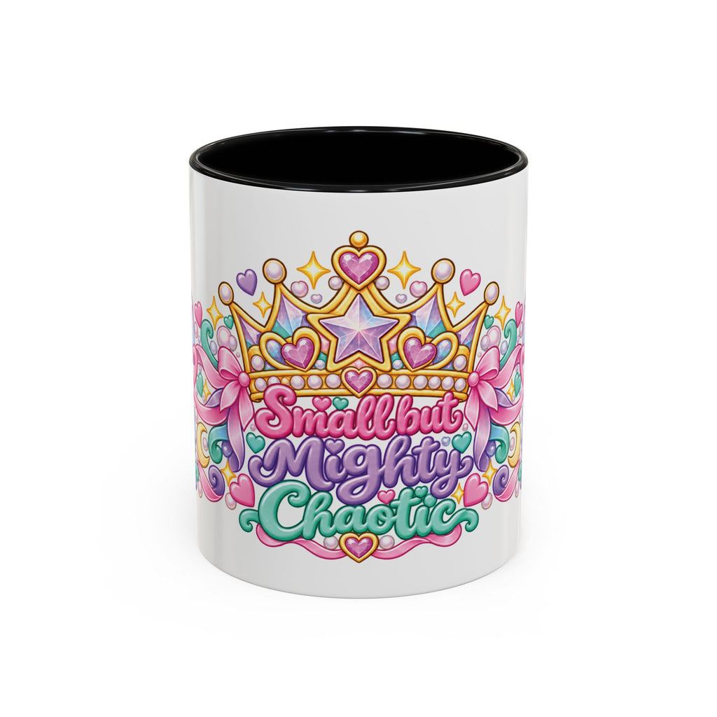 Small but Mighty Chaotic accent coffee mug, 11oz, white with black interior and handle