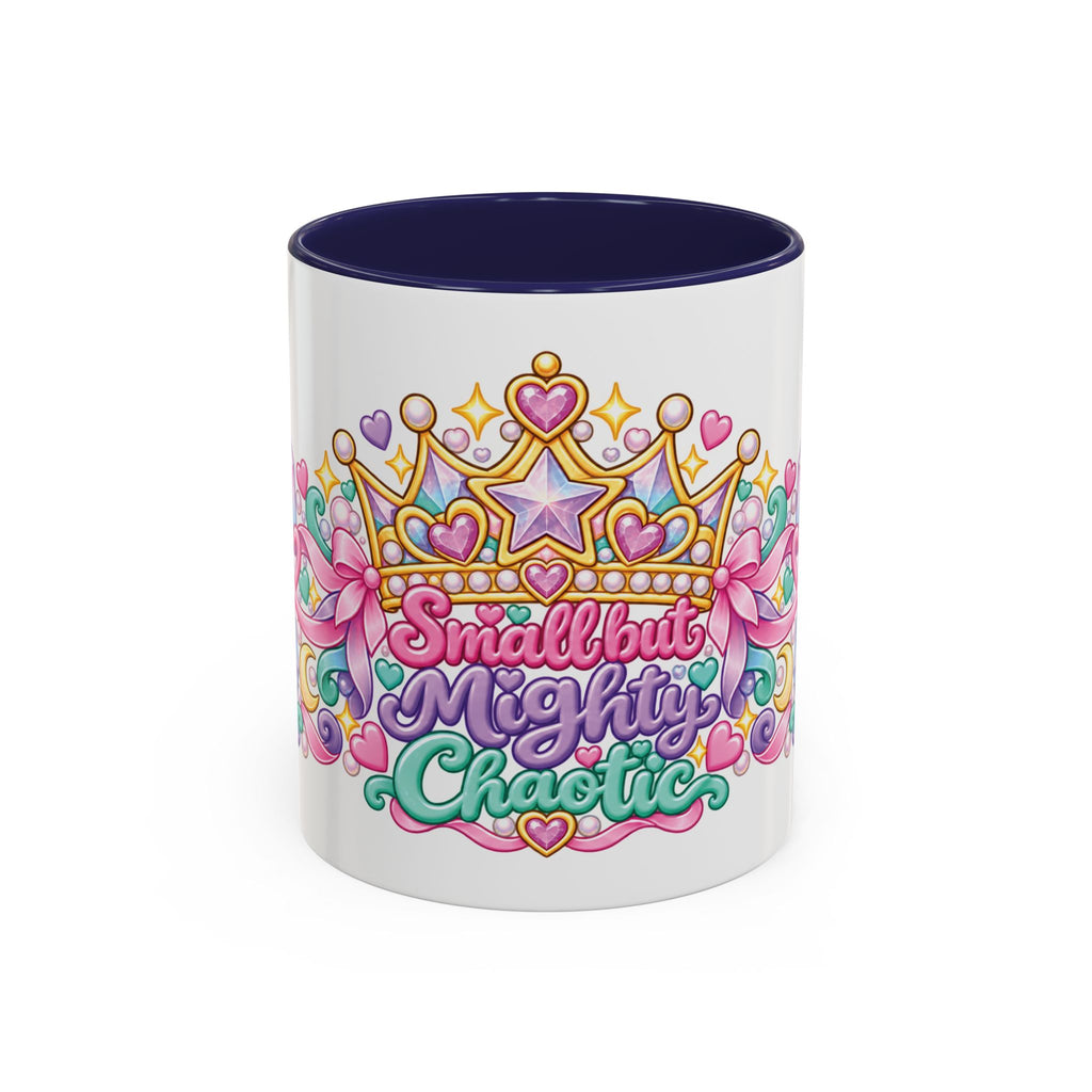 Small but Mighty Chaotic accent coffee mug, 11oz, white with navy interior and handle