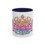 Small but Mighty Chaotic accent coffee mug, 11oz, white with navy interior and handle