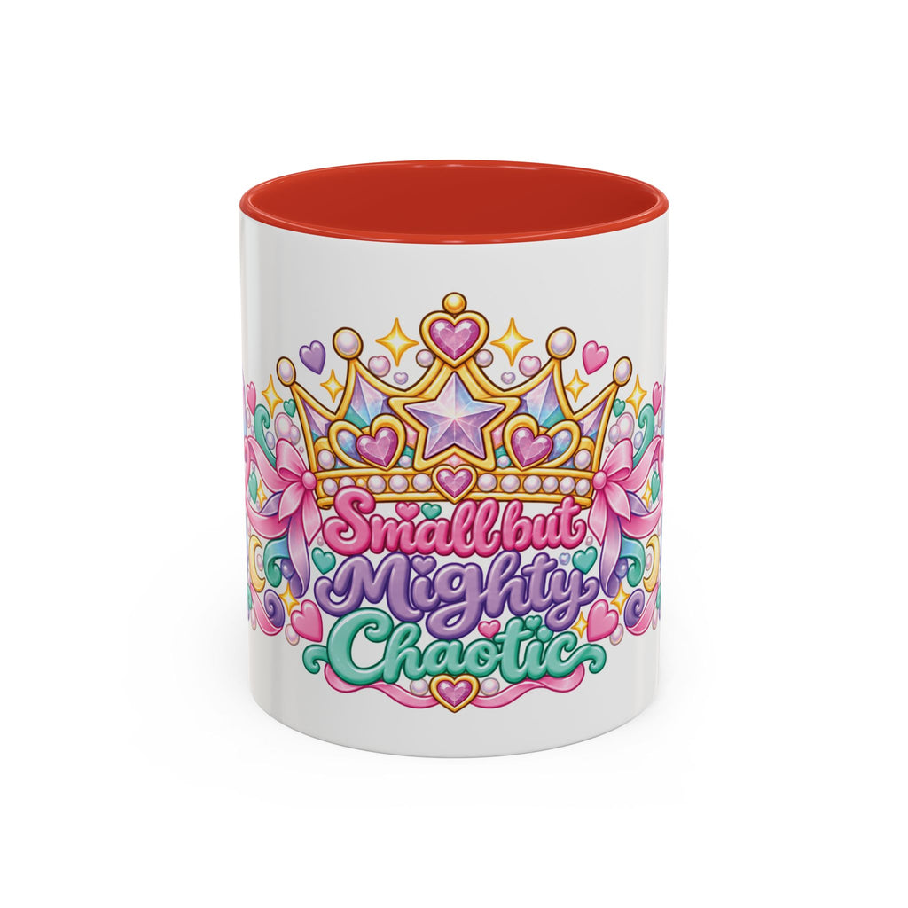 Small but Mighty Chaotic accent coffee mug, 11oz, white with red interior and handle