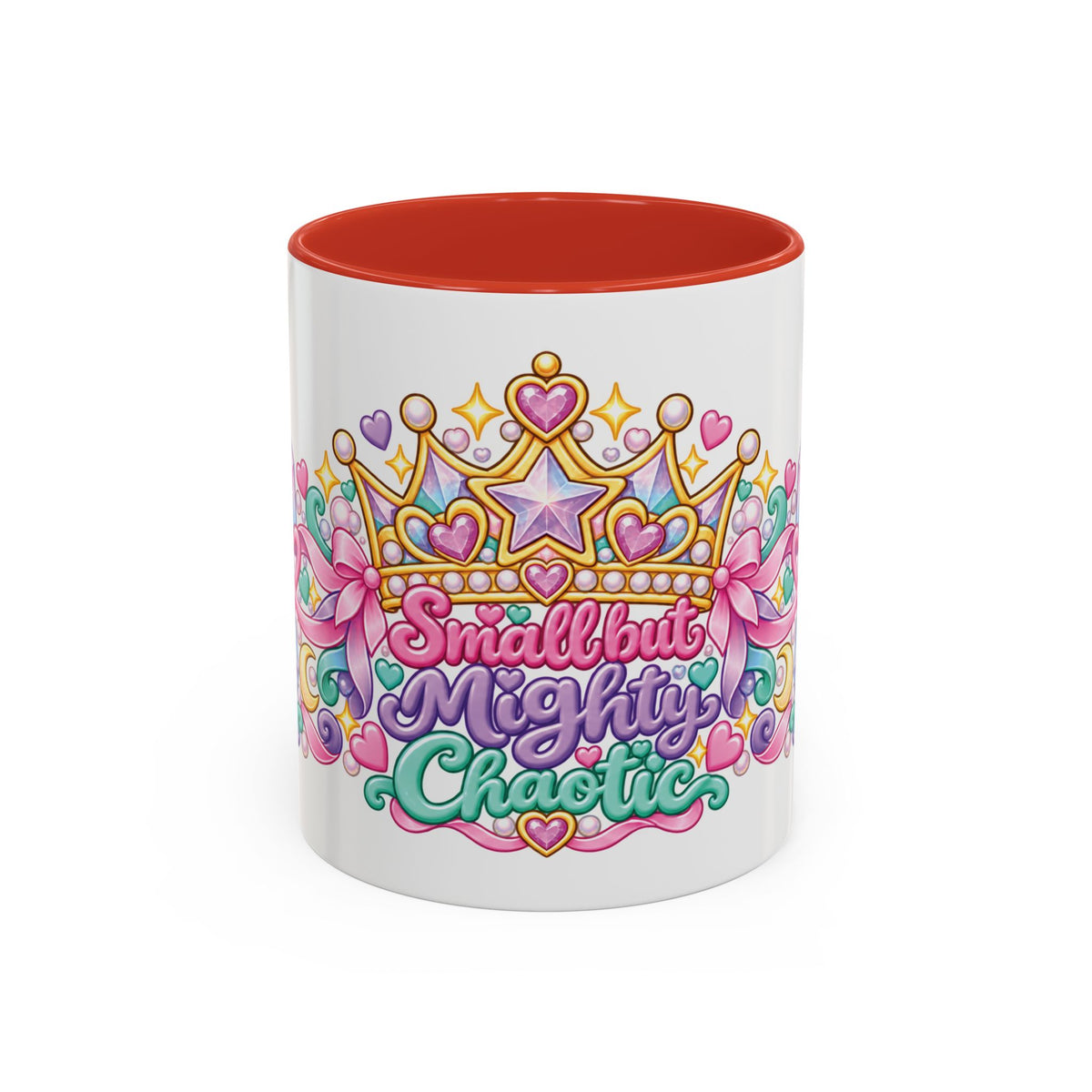 Small but Mighty Chaotic accent coffee mug, 11oz, white with red interior and handle