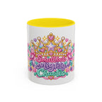Small but Mighty Chaotic accent coffee mug, 11oz, white with yellow interior and handle