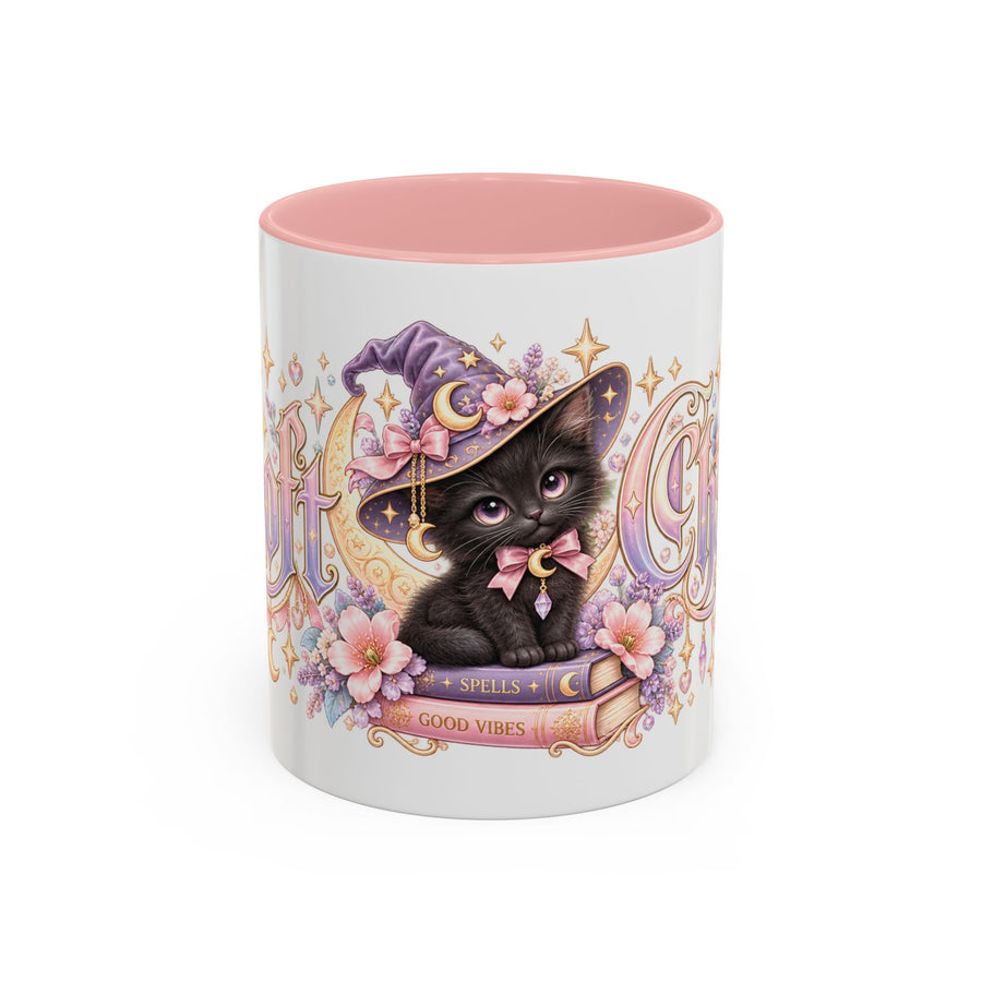 Soft Chaos accent coffee mug, 11oz, white with pink interior and handle