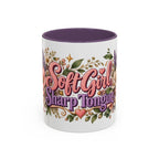 Soft Girl, Sharp Tongue accent coffee mug, 11oz, white with purple interior and handle