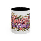 Soft Girl, Sharp Tongue accent coffee mug, 11oz, white with black interior and handle