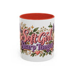 Soft Girl, Sharp Tongue accent coffee mug, 11oz, white with red interior and handle