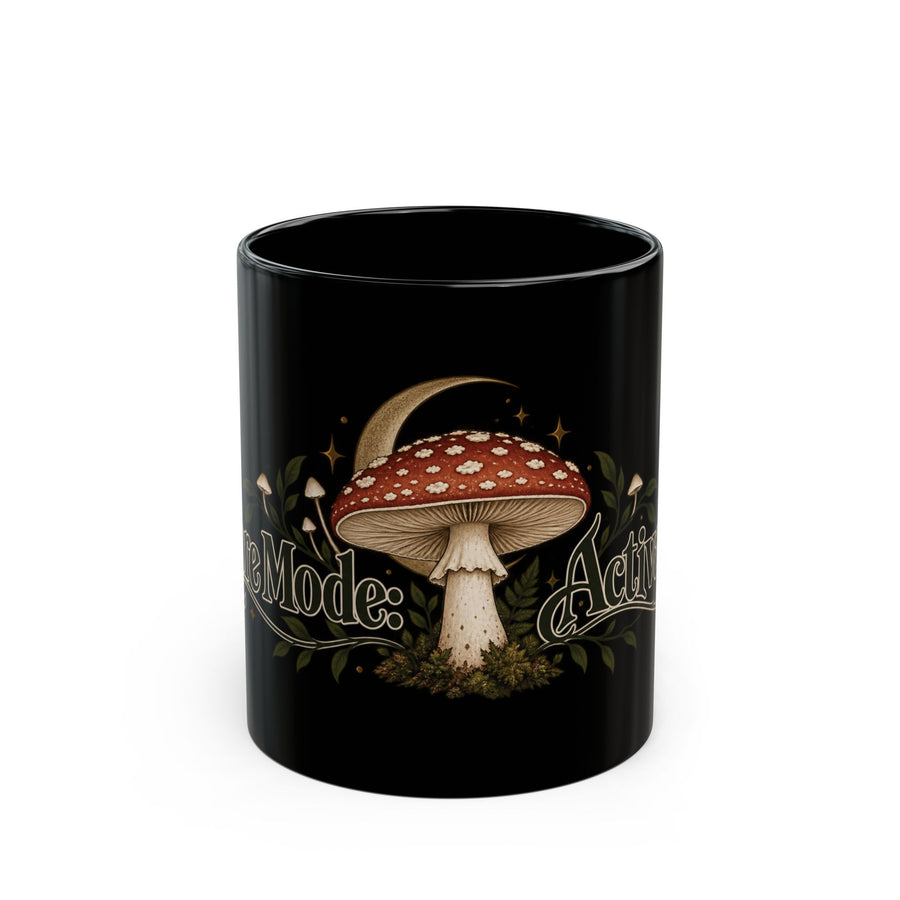 Spore Mode: Activated black coffee mug, 11oz, front view