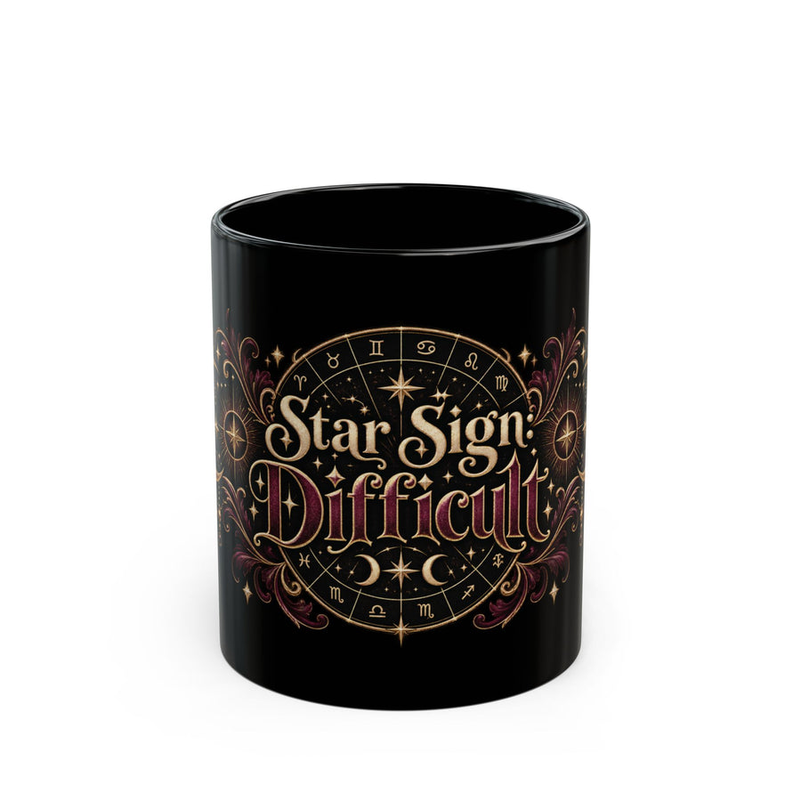 Star Sign: Difficult black coffee mug, 11oz, front view