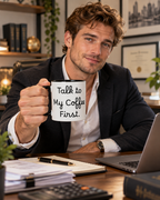 Talk to My Coffee First accent coffee mug in a cozy lifestyle photo
