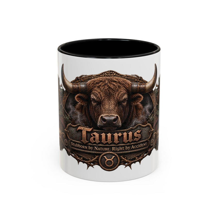 Taurus Bronze Zodiac accent coffee mug, 11oz, white with black interior and handle