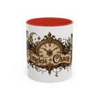 Timeless Chaos accent coffee mug, 11oz, white with red interior and handle