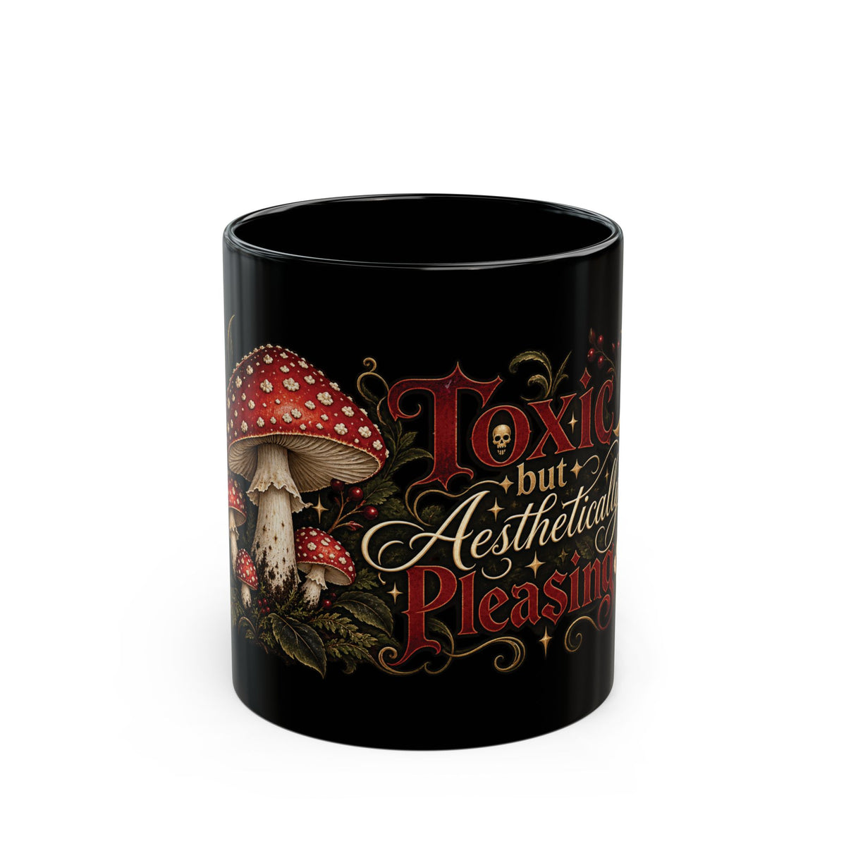 Toxic but Aesthetically Pleasing black coffee mug, 11oz, front view