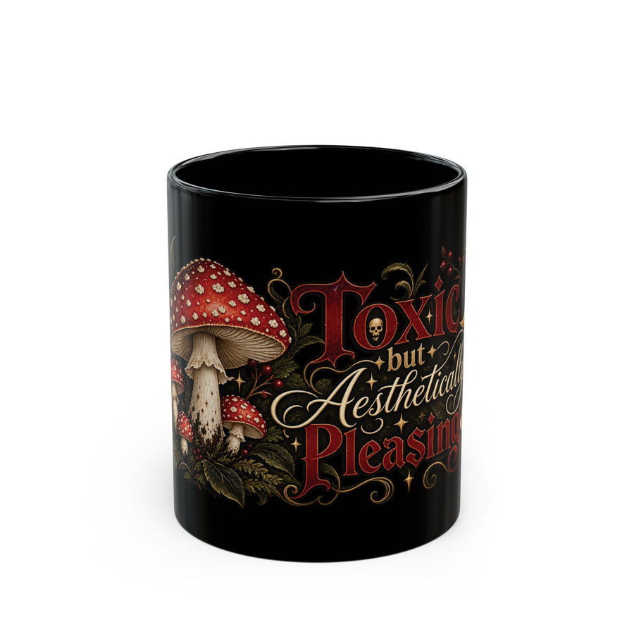 Toxic but Aesthetically Pleasing black coffee mug, 11oz, front view
