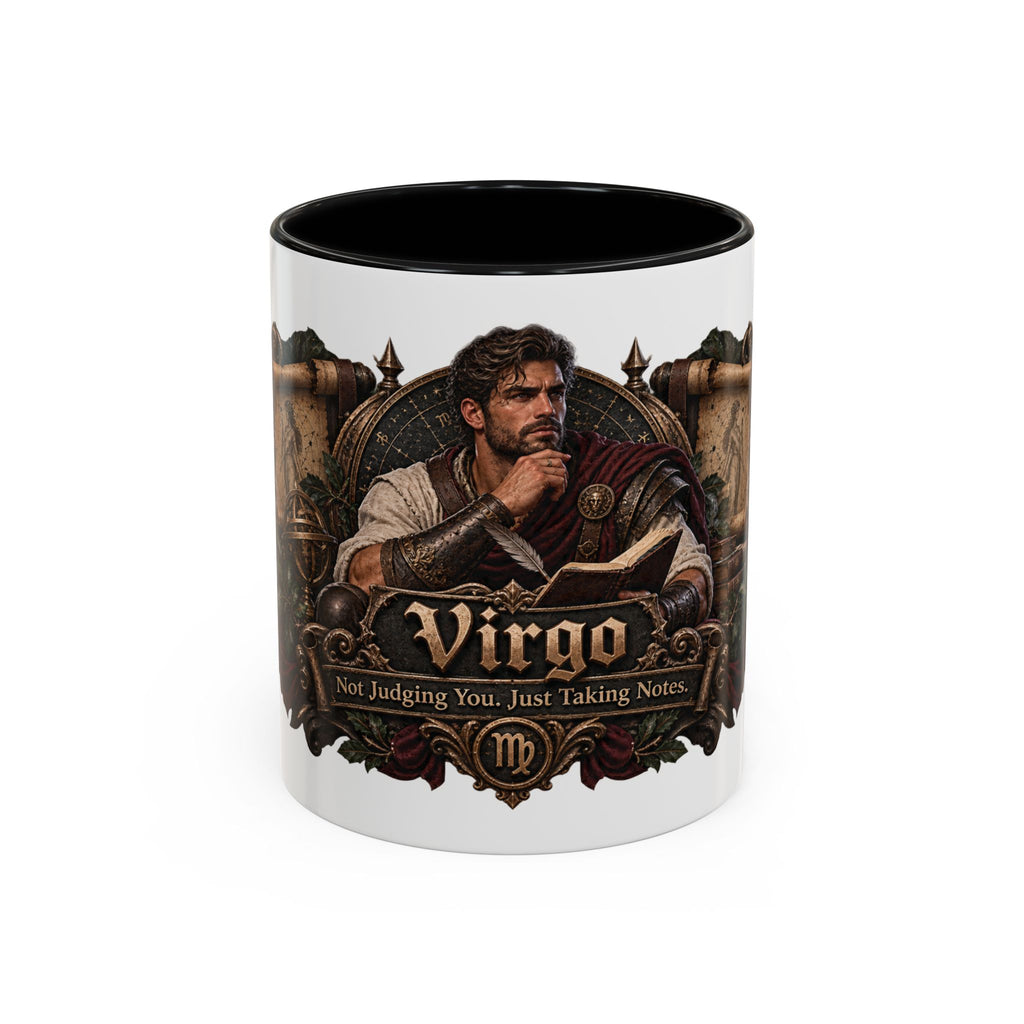 Virgo Bronze Zodiac accent coffee mug, 11oz, white with black interior and handle